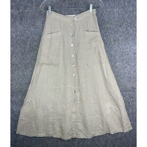 Vintage Moda International Size 8 Beige Khaki Maxi Button Up Skirt 100% Linen